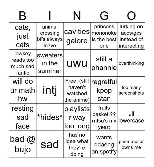 sonia aka oddleart Bingo Card