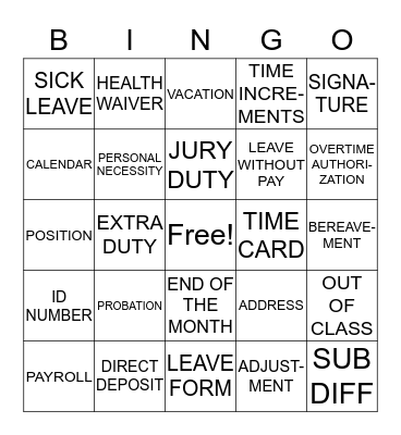 PAYROLL BINGO Card