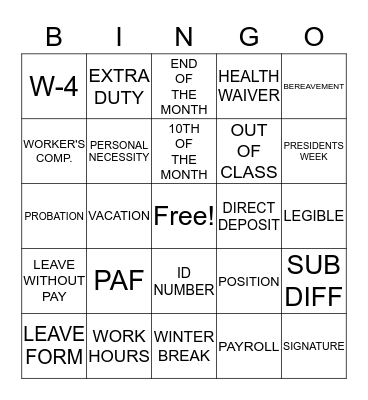 PAYROLL BINGO Card