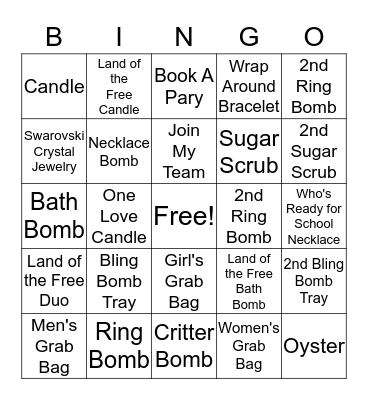 Bling Bomb Bingo Card