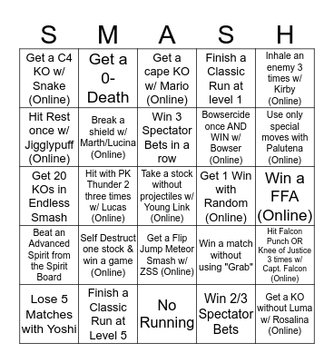 Smash Bingo Card