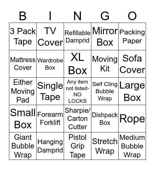 Merchandise Bingo Card