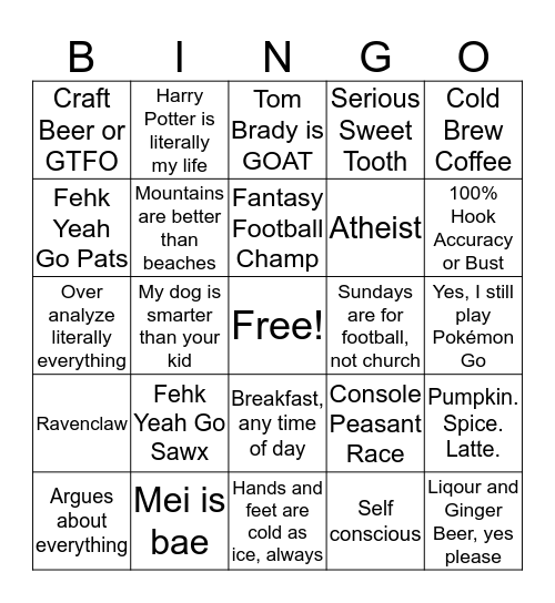 Mark Rowe Bingo Card