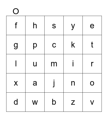 Alphabet - lower case Bingo Card