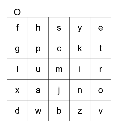 Alphabet - lower case Bingo Card