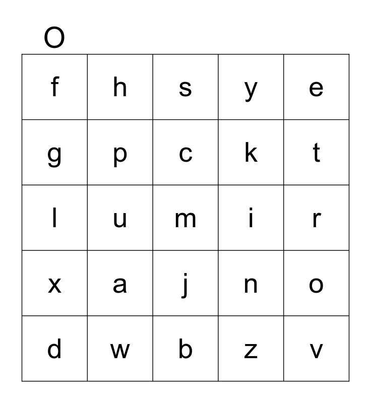 alphabet lower case bingo card