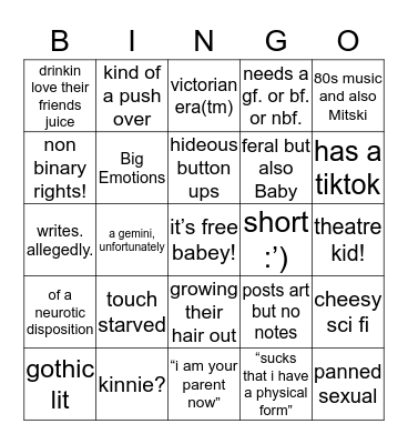 how similar are you to Tegan Ratboy bingo Card