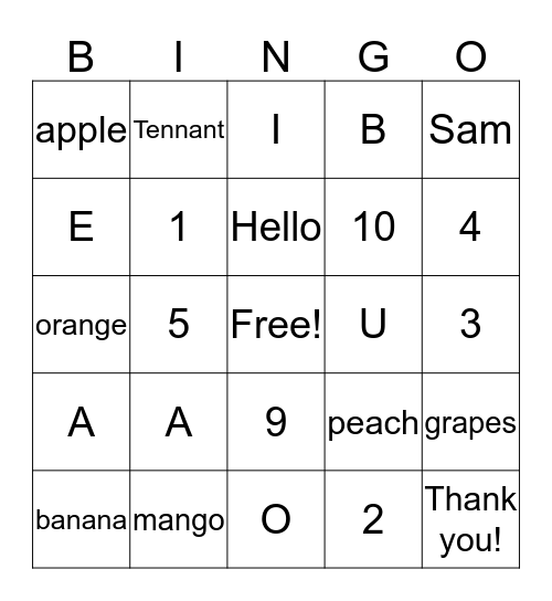 Hello,I am___. Bingo Card