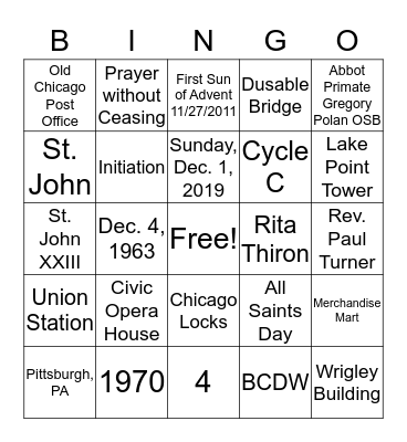 FDLC  50th Anniversary Bingo Card