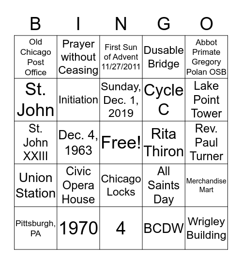 FDLC  50th Anniversary Bingo Card