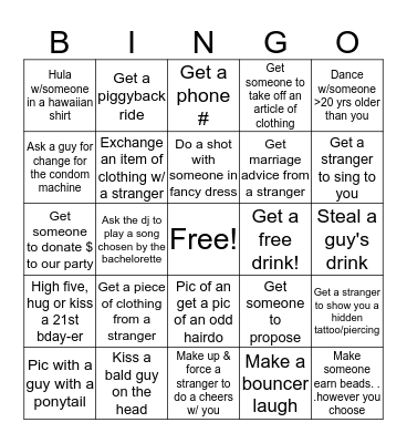 Cassie's Bachelorette party!! Bingo Card