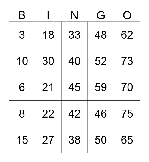 BINGO BOMB Bingo Card