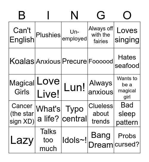 Hibiki's Bingo Card