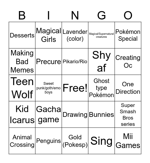 Lahey's Bingo Card