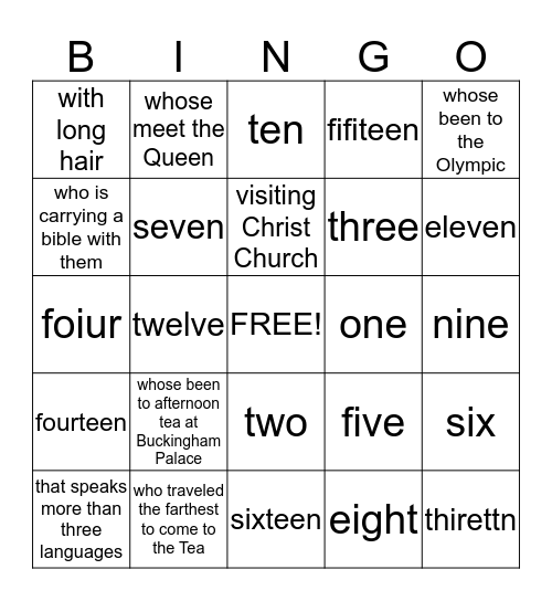 SOMEONE Bingo Card