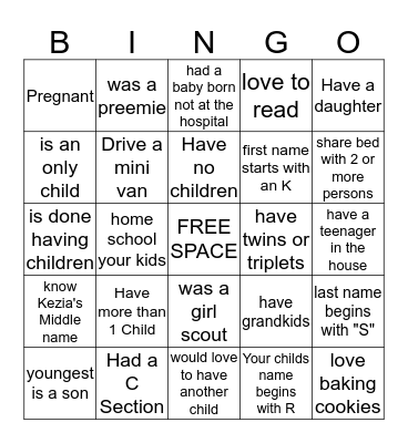 Baby Shower Bingo Card