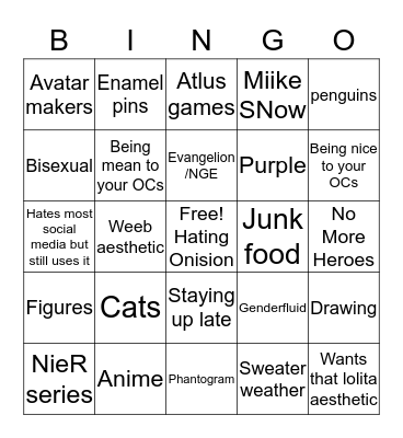 Chase's Bingo Card