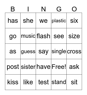 Words that contain the letter s  Bingo Card