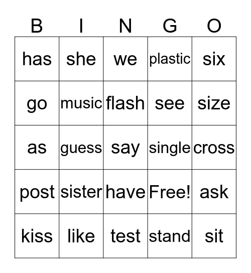 Words that contain the letter s  Bingo Card