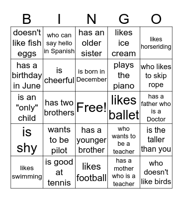 Find someone who..... Bingo Card