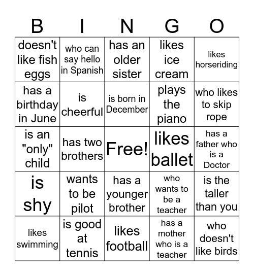 Find someone who..... Bingo Card