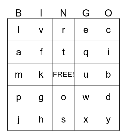 Alphabet  Bingo Card