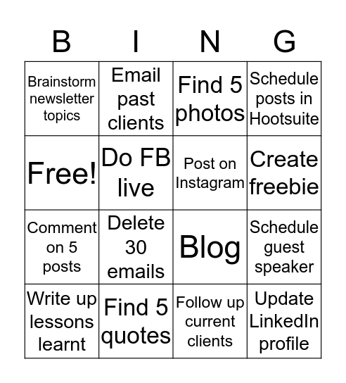 Bingo Todo list Bingo Card