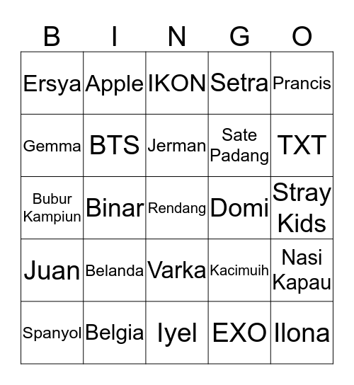 BINGO SAMA ERSYA Bingo Card