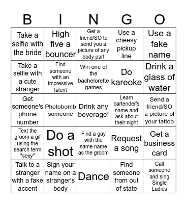 Markie's Bachelorette Bingo Card