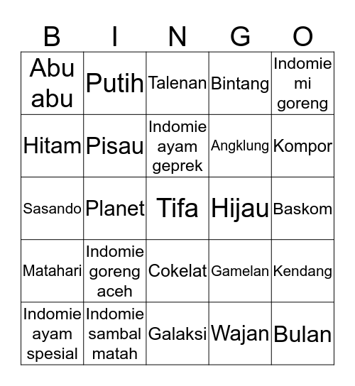 Bingo! Bingo Card