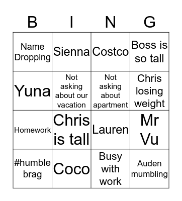 Kelly bingo Card