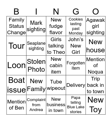 Minocqua 2019 Bingo Card