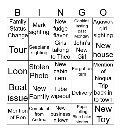Minocqua 2019 Bingo Card