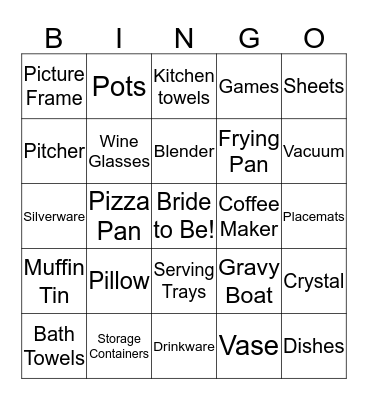 Marie's Bridal Shower Bingo Card