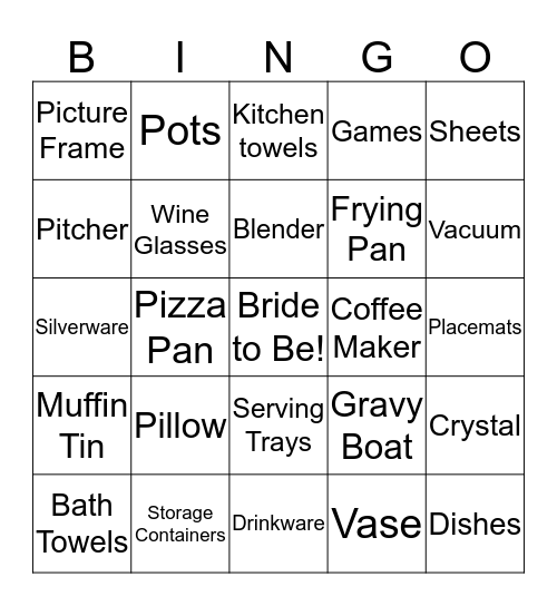Marie's Bridal Shower Bingo Card