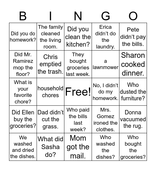 Unit 9 Bingo Card