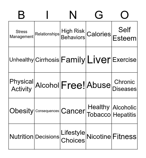 Lifestyle Choices Bingo Card