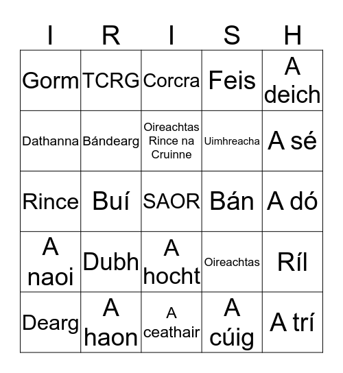 Bingo in Irish Bingo Card