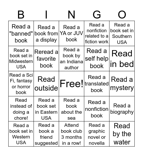 ACL Ladies' Book Club Bingo Card
