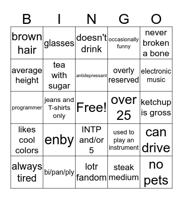 how similar are you to colorless-nebula Bingo Card