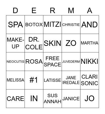 DERMA Bingo Card