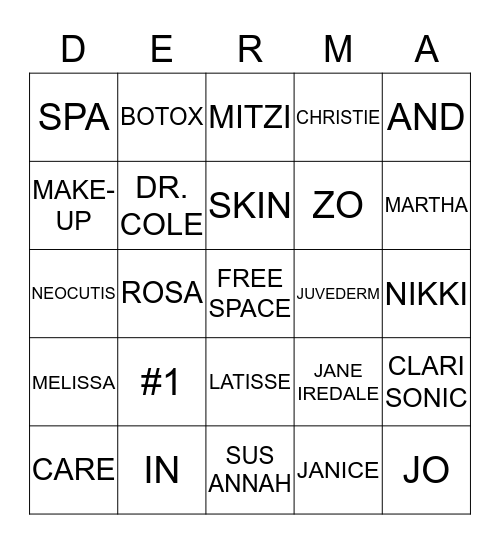 DERMA Bingo Card