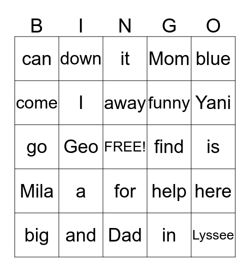 1st Quarter Dolch Pre-Primer Sight Vocabulary Words  Bingo Card