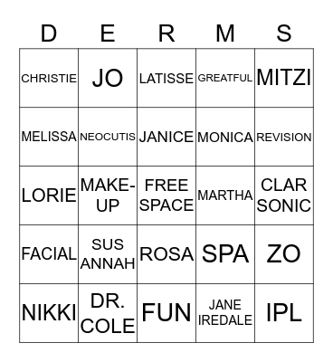 DERMS Bingo Card