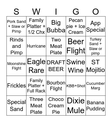SWIGO  (keep your receipts) Bingo Card