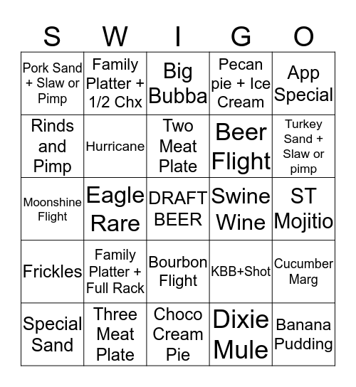 SWIGO  (keep your receipts) Bingo Card