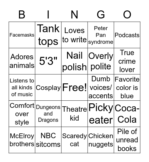Kirsten Bingo Card