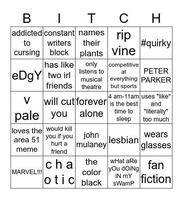 How similar are you to @peterparkersshitlist / trinity Bingo Card