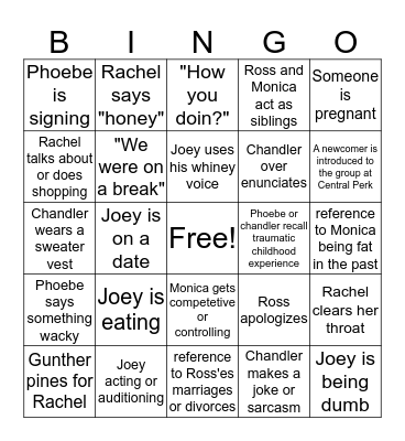 Friends binge-watch Bingo Card