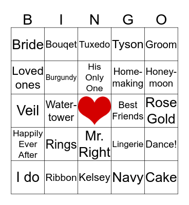 Bridal Shower Bingo Card